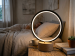 Modern O-Shaped LED Table Lamp with Solid Wood Base lifestyle