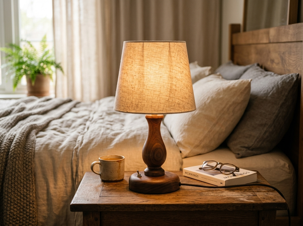 EDISHINE 13.4 inch Wood Table Lamp Dark Walnut lifestyle