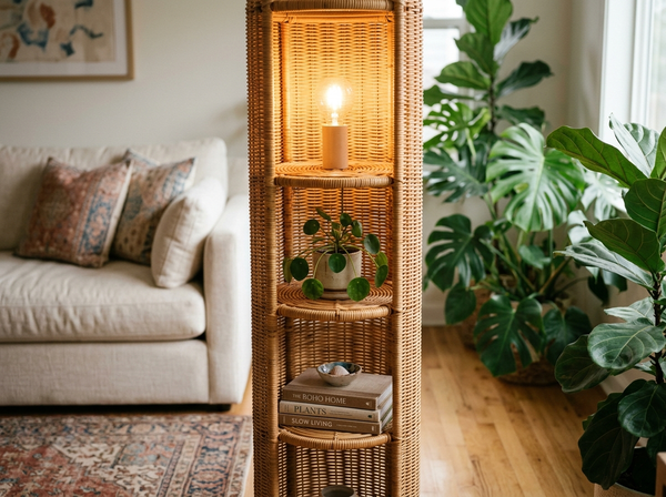 Rattan Floor Lamp with Shelves 63.8 inch lifestyle