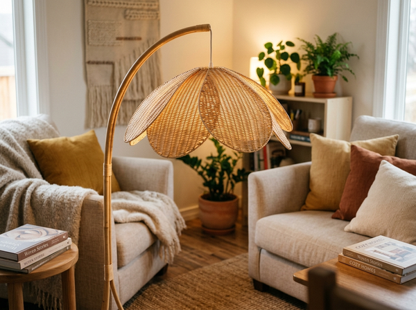 Rattan Arched Floor Lamp 66.9 inch lifestyle