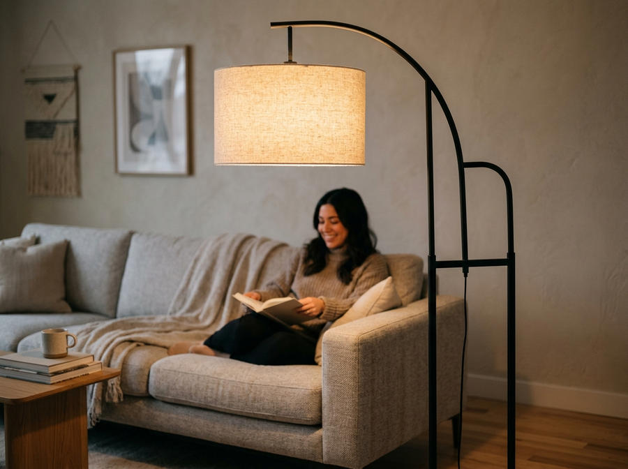 Linen Arched Shade Floor Lamp 78.4 inch lifestyle