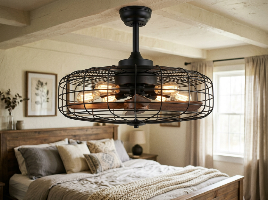 42 inch Farmhouse Caged Ceiling Fan with Lights Black lifestyle