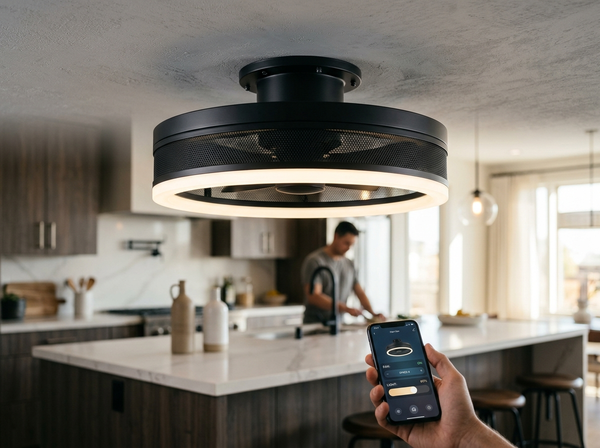EDISHINE 20 inch Black Bladeless Flush Mount Ceiling Fan with App Control lifestyle