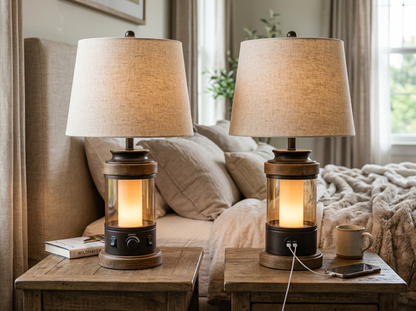 Modern Farmhouse Table Lamps Set of 2 with USB Ports lifestyle