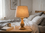Linen Table Lamp Natural Ash Wood Base lifestyle