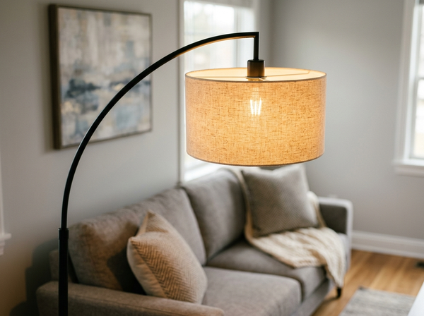 78.4 inch Arc Floor Lamp with Linen Drum Shade lifestyle