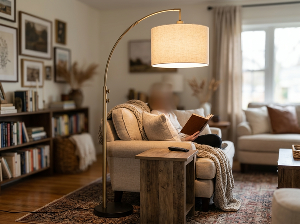 78.4 inch Adjustable Arc Floor Lamp with Linen Shade and Remote lifestyle