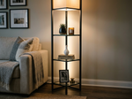 64 inch LED Corner Shelf Floor Lamp with Glass Shelves lifestyle