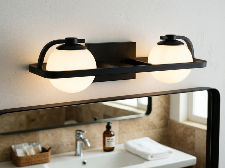 Modern 2-Light Matte Black Bathroom Vanity Light Bar lifestyle