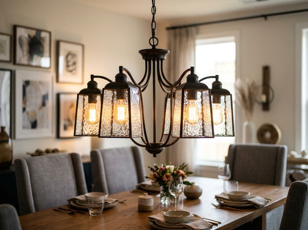 6-Light Hammered Glass Chandelier 24 inch lifestyle