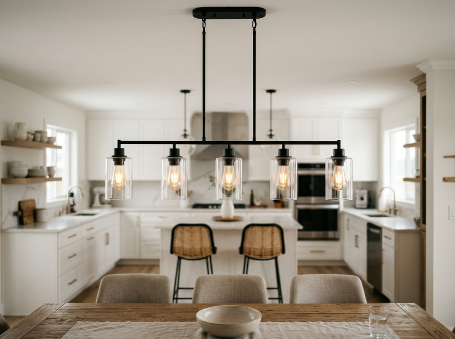 5-Light Modern Glass Linear Chandelier lifestyle