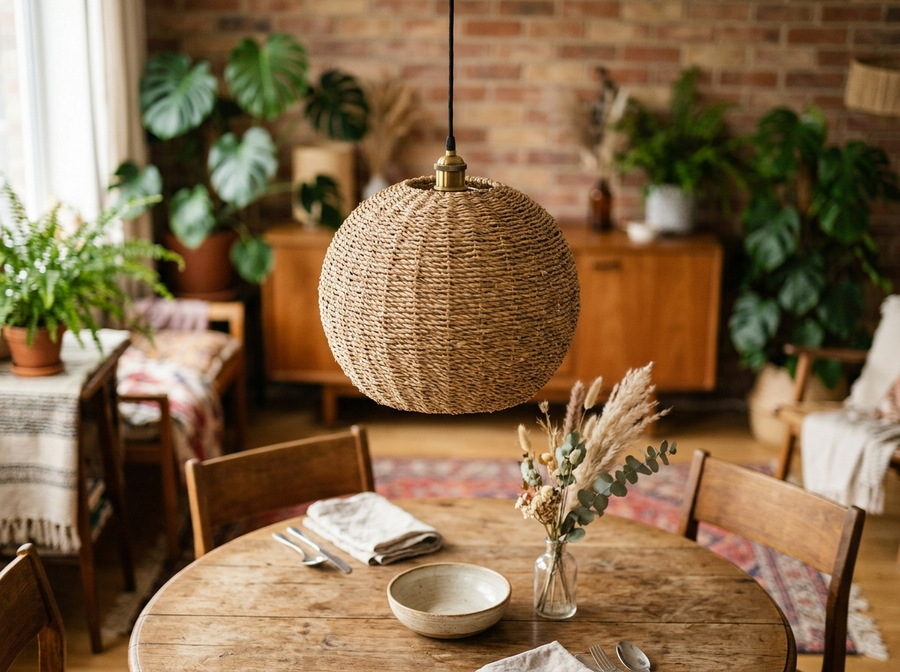 Natural Paper Rope Fabric Pendant Light 16 inch lifestyle
