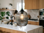 Grey Smoky Glass Ripple Pendant Light 5 inch lifestyle