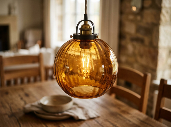 Cognac Amber Glass Pendant Light 8 inch lifestyle