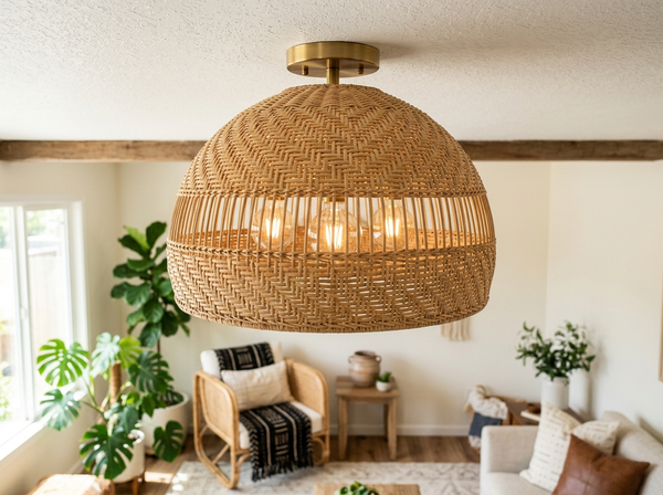 4-Light Woven Rattan Semi Flush Mount Ceiling Light 17 inch lifestyle