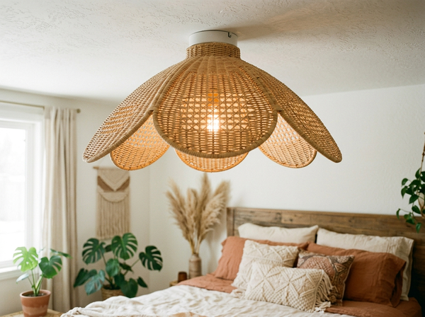 Six-Petaled Woven Rattan Semi Flush Mount 12 inch lifestyle