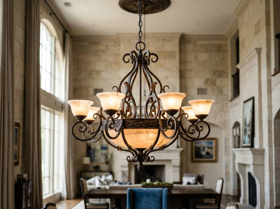 8-Light Spanish Alabaster Chandelier 42 inch lifestyle