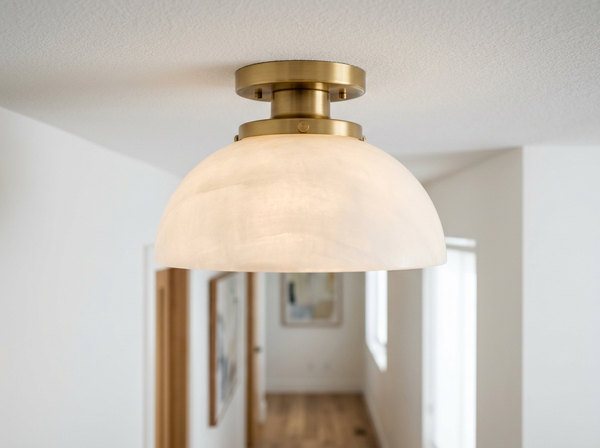Modern White Jade Glass Semi Flush Mount 10 inch lifestyle