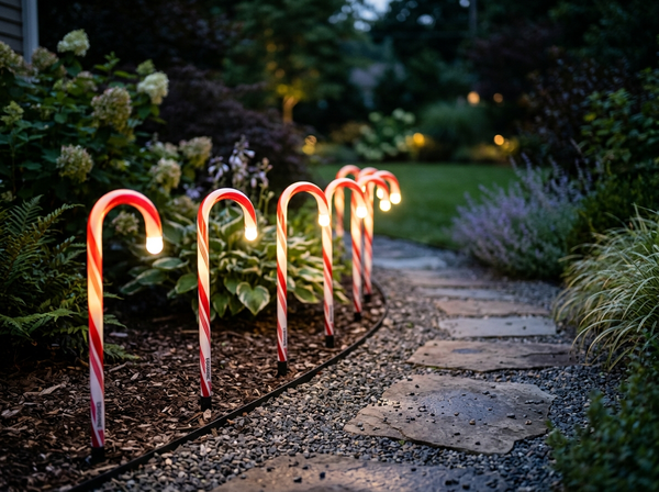 EDISHINE 6-Pack Low Voltage Candy Cane Landscape Path Lights lifestyle