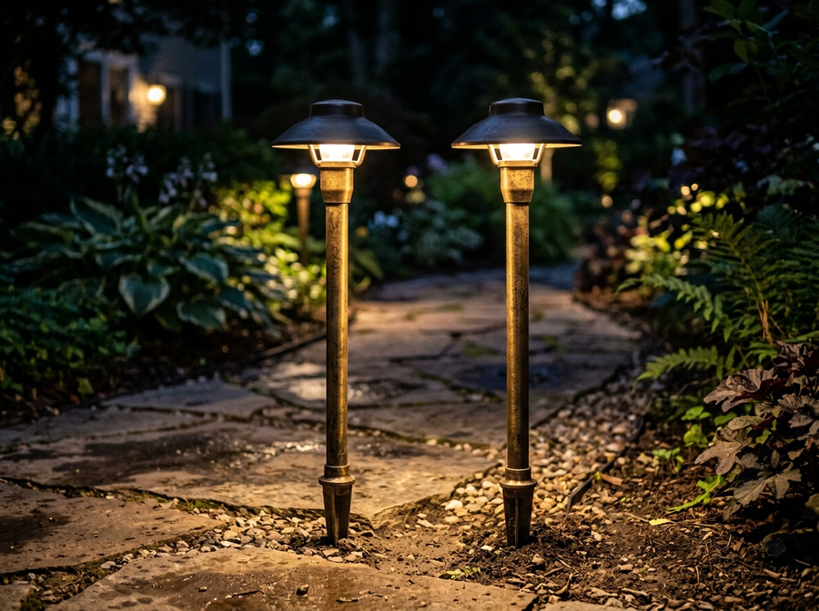 Solid Brass 22-inch Low Voltage Pathway Lights with G4 Bulbs lifestyle