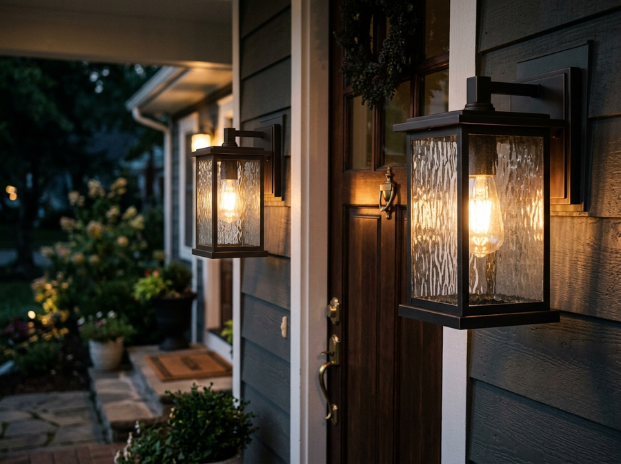 2-Pack Dusk to Dawn Outdoor Porch Wall Light Water Ripple Glass lifestyle