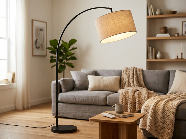 76 inch Arched Linen Floor Lamp with Remote Control lifestyle