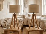 Natural Solid Wood Tripod Table Lamp Set of 2 17.7 inch lifestyle