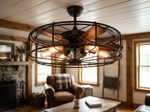 52 inch Farmhouse Rustic Caged Fandelier Ceiling Fan with 5 Wood Blades lifestyle