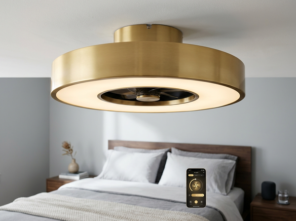 EDISHINE 20 inch Gold Bladeless Flush Mount Ceiling Fan with App Control lifestyle