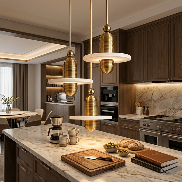 Luminators Ribbed Brass Alabaster Disc Pendant lifestyle